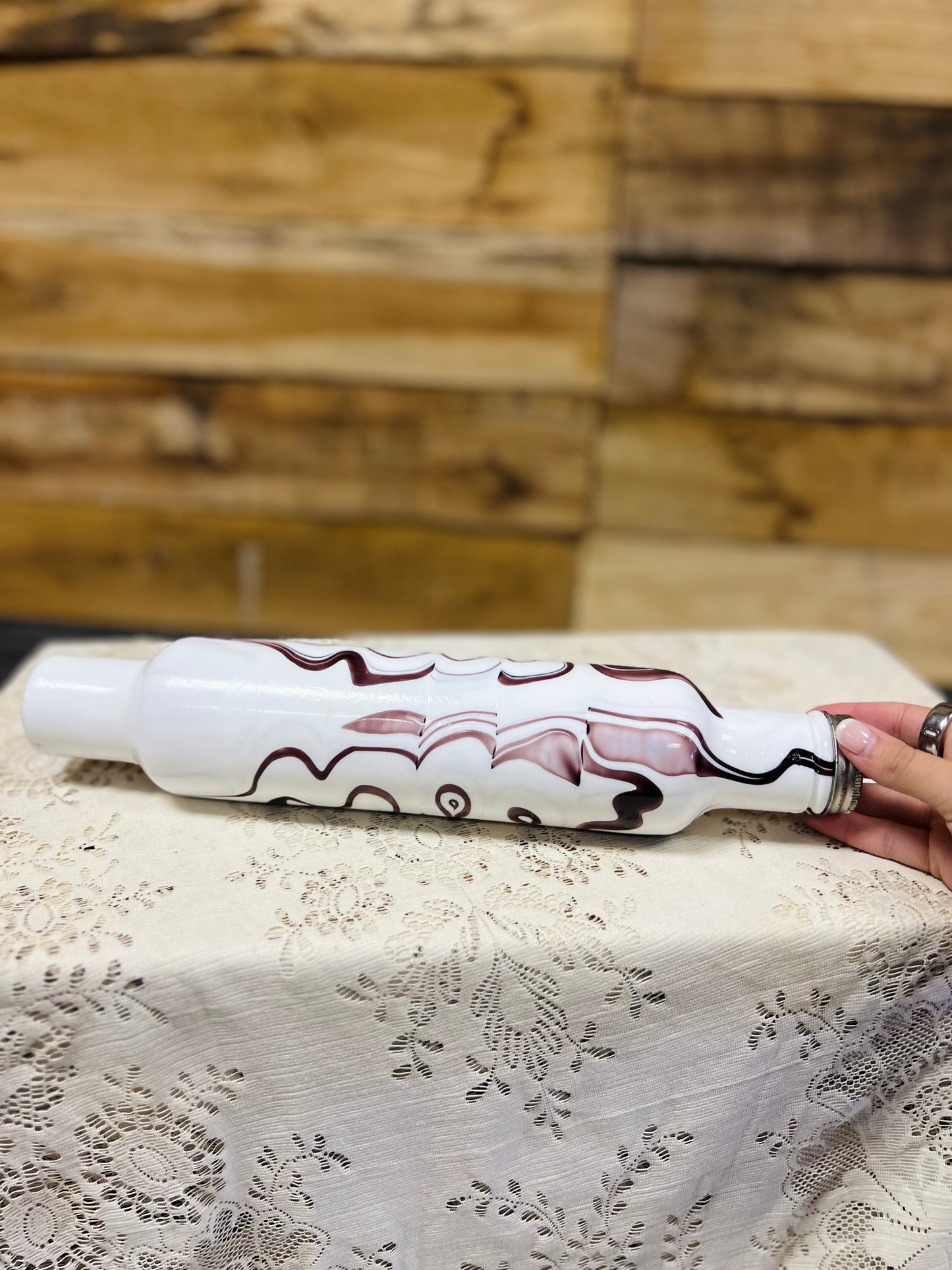 Baker's Choice Milk Bottle Rolling Pin with Maroon Swirls