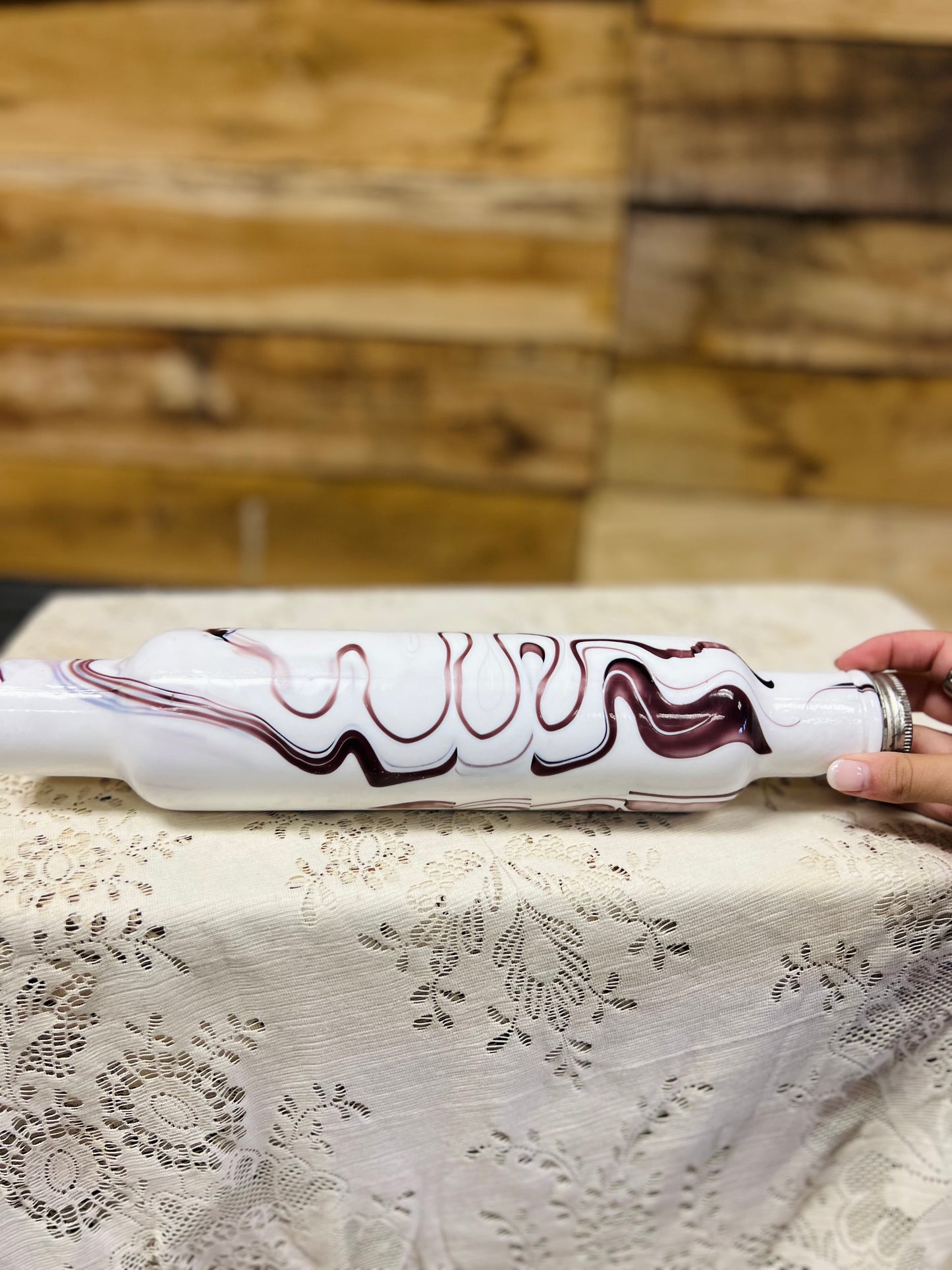 Baker's Choice Milk Bottle Rolling Pin with Maroon Swirls