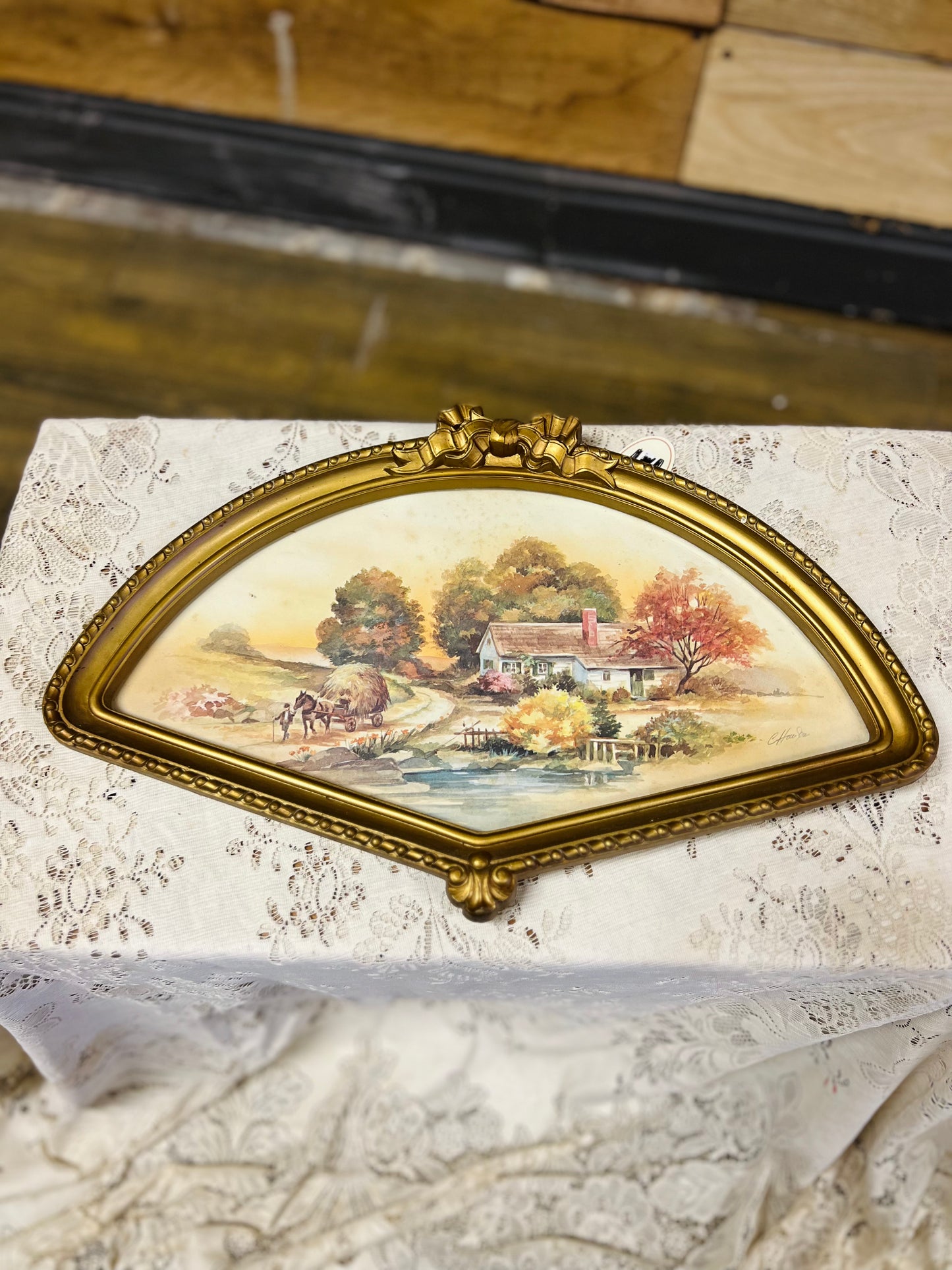 Vintage Homco Fan Shaped Fall Harvest Picture Frame