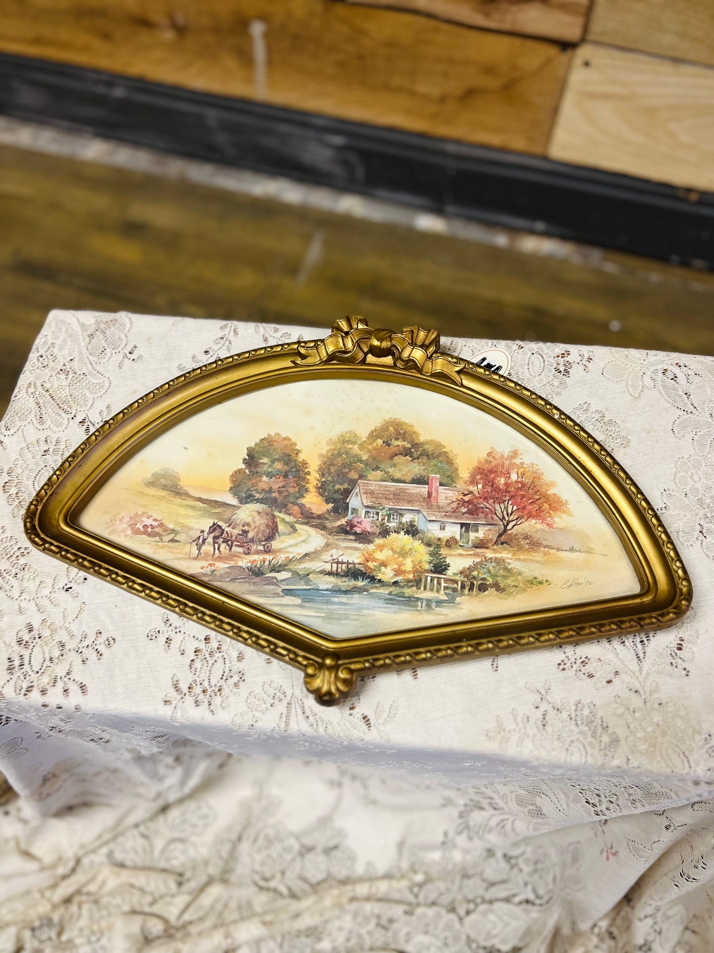 Vintage Homco Fan Shaped Fall Harvest Picture Frame