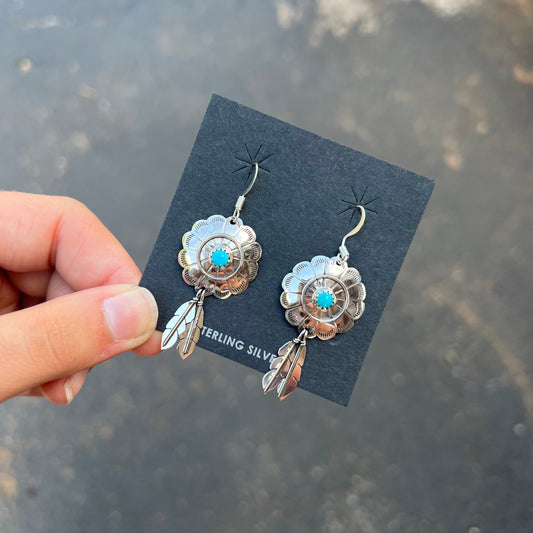Genuine Turquoise Concho Sterling Silver Earrings