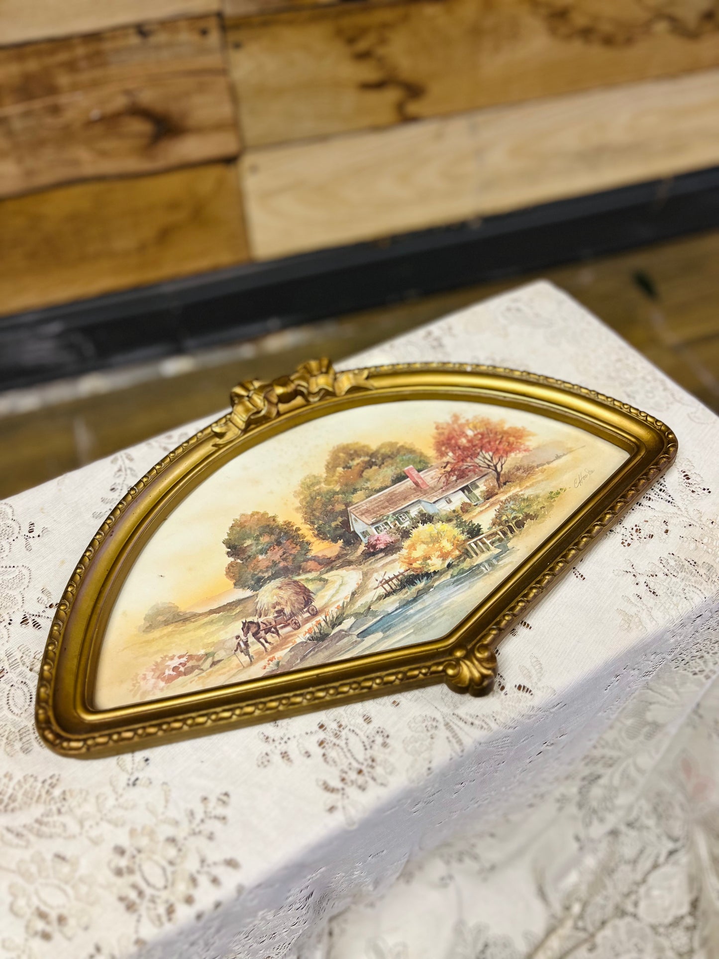 Vintage Homco Fan Shaped Fall Harvest Picture Frame