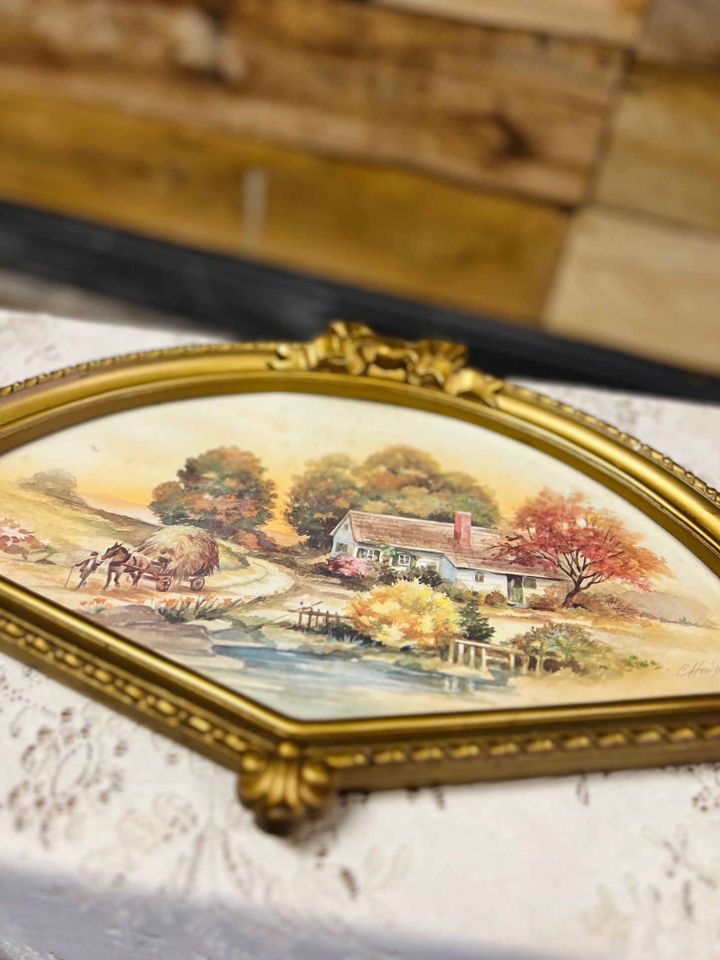 Vintage Homco Fan Shaped Fall Harvest Picture Frame