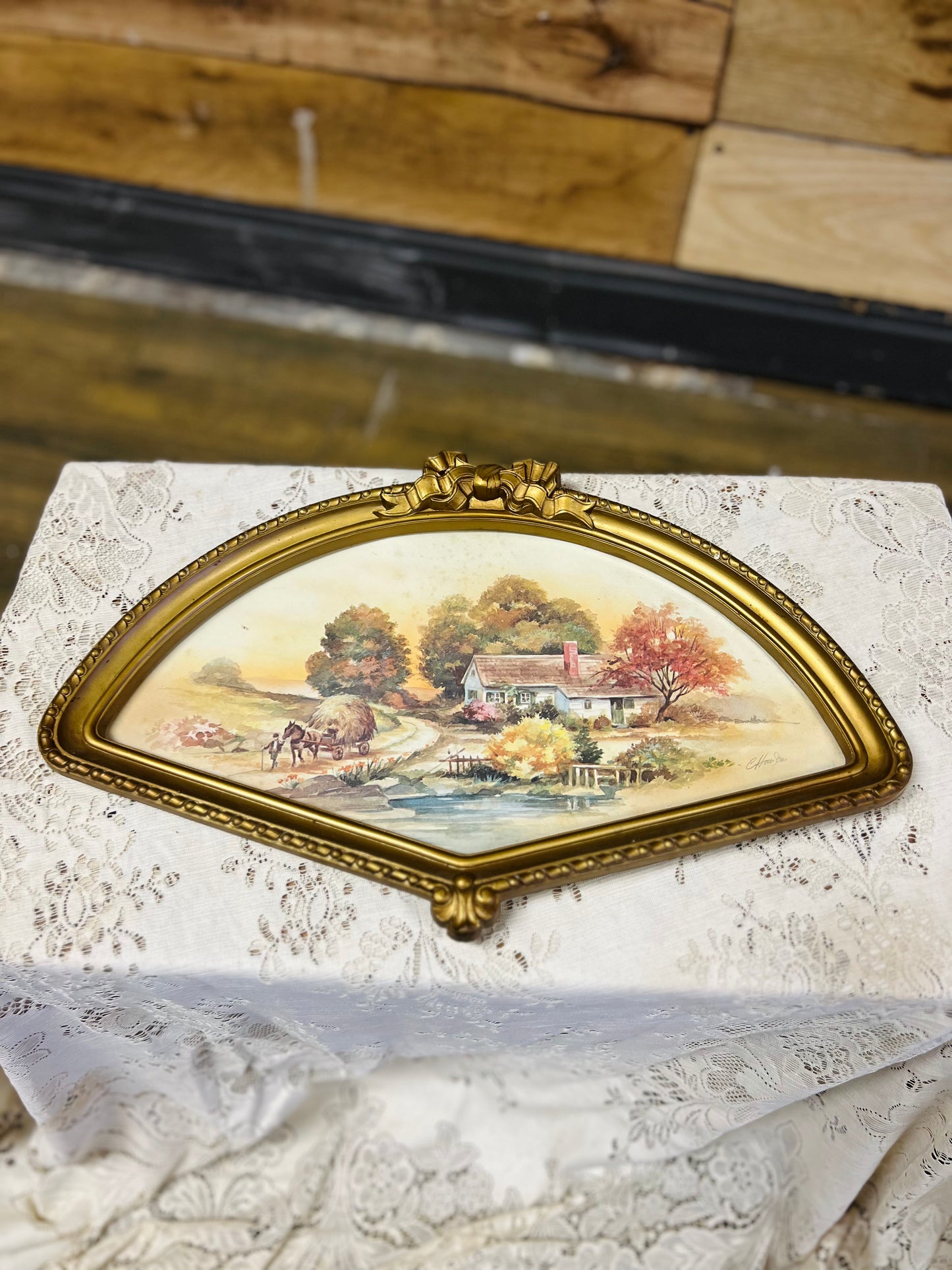 Vintage Homco Fan Shaped Fall Harvest Picture Frame