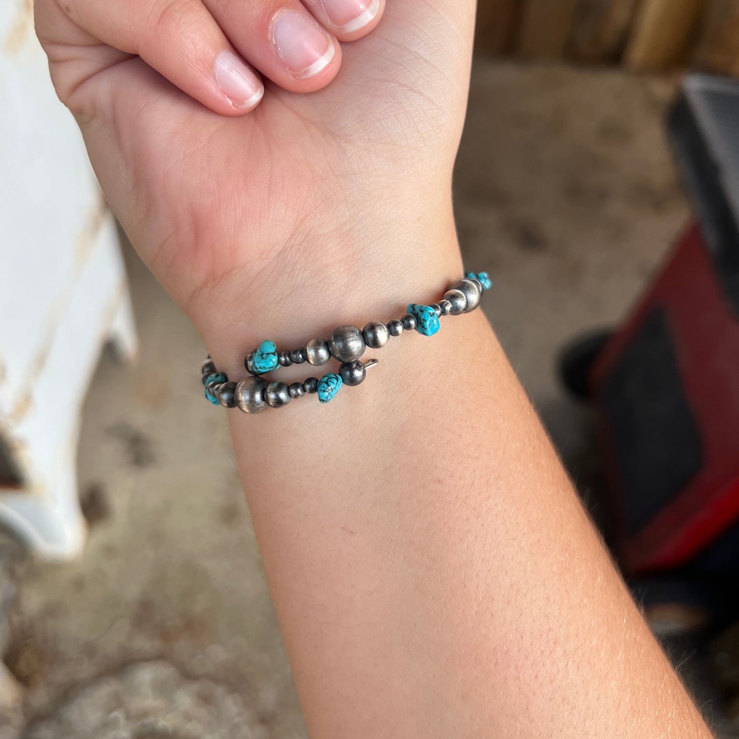 Genuine Turquoise Navajo Pearl Wrap Bracelet