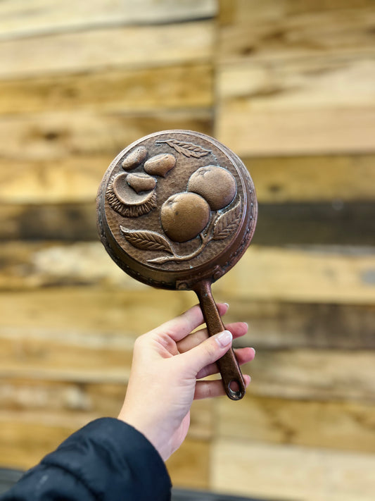 Vintage Cast Iron Copper Color Skillet Wall Decor - Apples Fruit Mold
