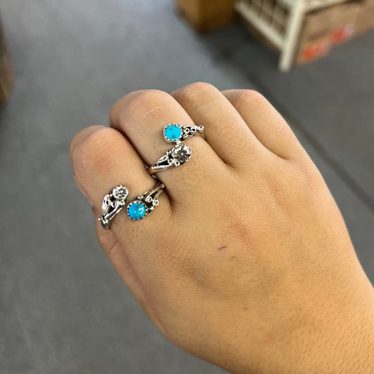 Genuine Turquoise and Sterling Silver Flower Wrap Ring