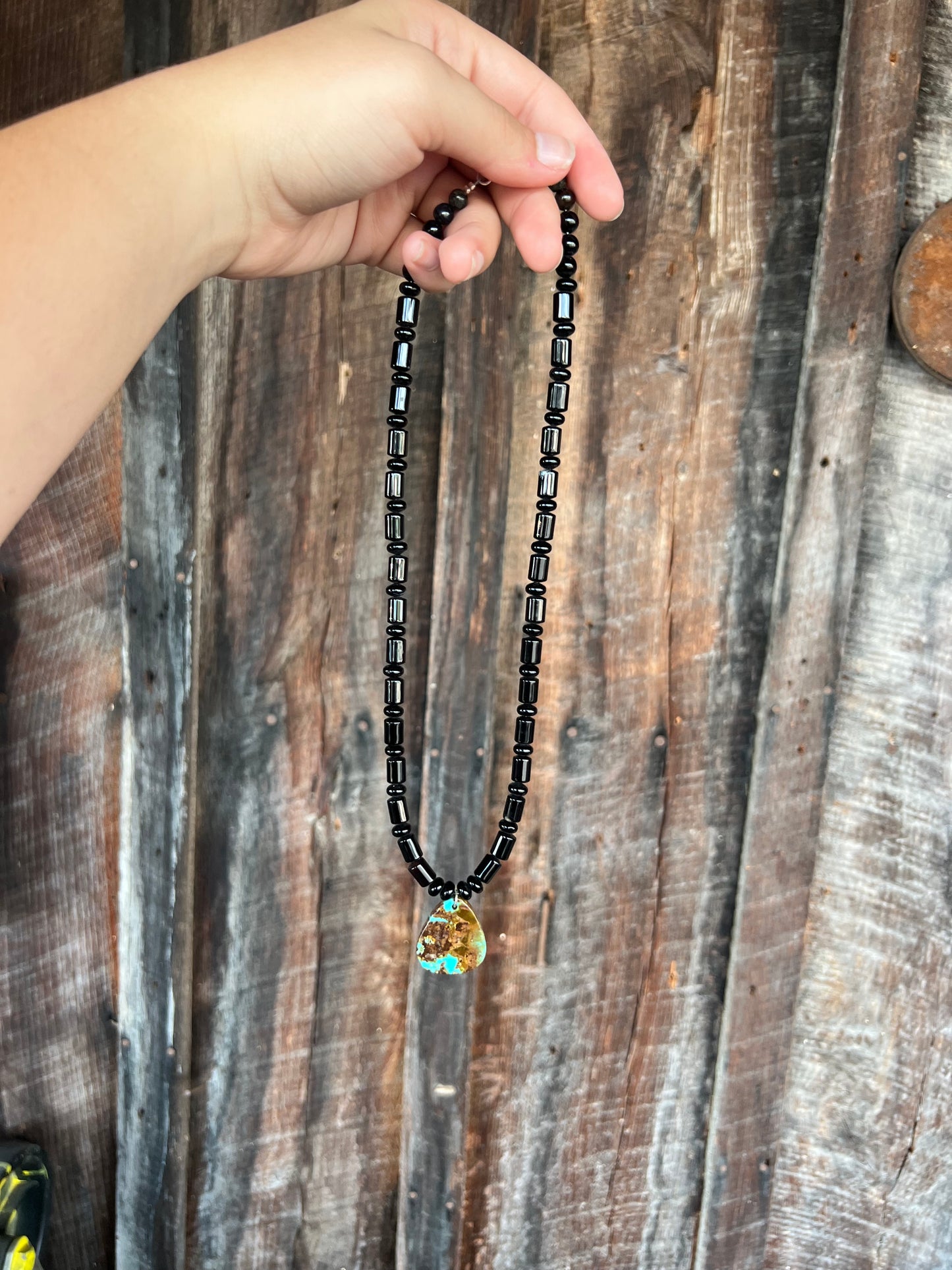 Black Onyx and Genuine Royston Turquoise Necklace