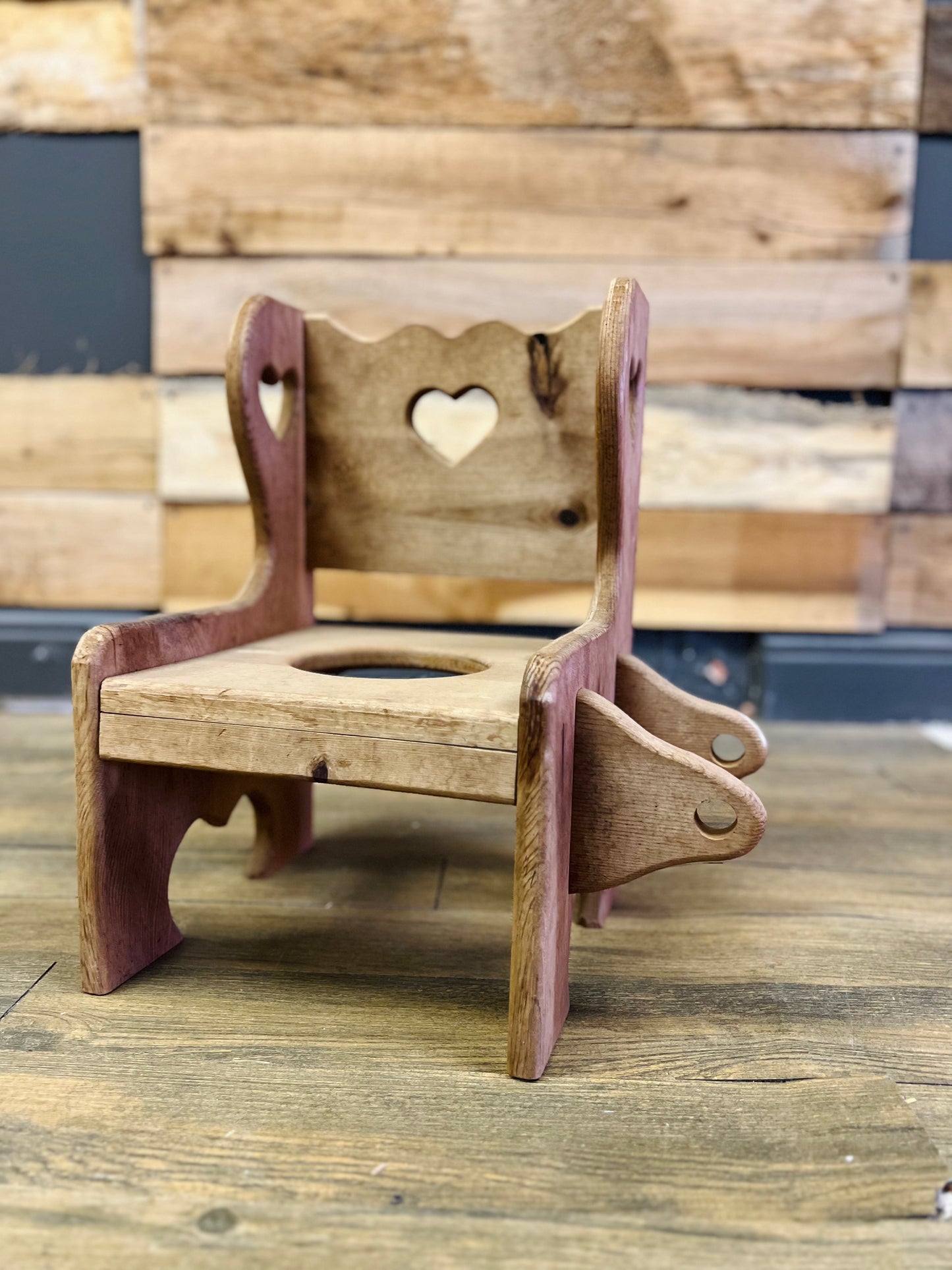Vintage Wood Heart Cutout Potty Chair