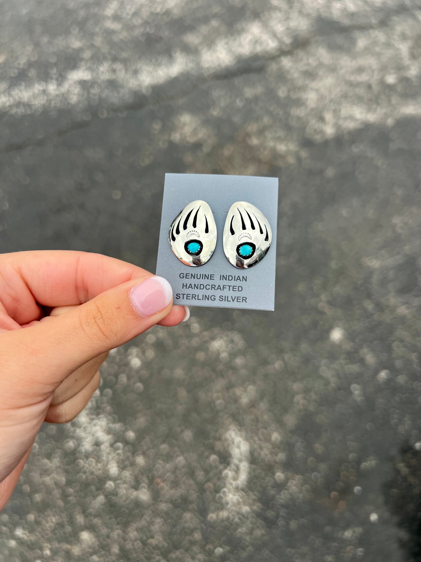 Genuine Turquoise Shadowbox Badger Paw Earrings