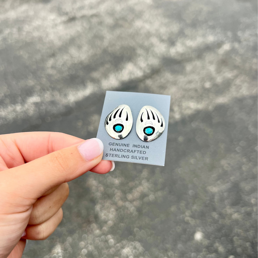 Genuine Turquoise Shadowbox Badger Paw Earrings