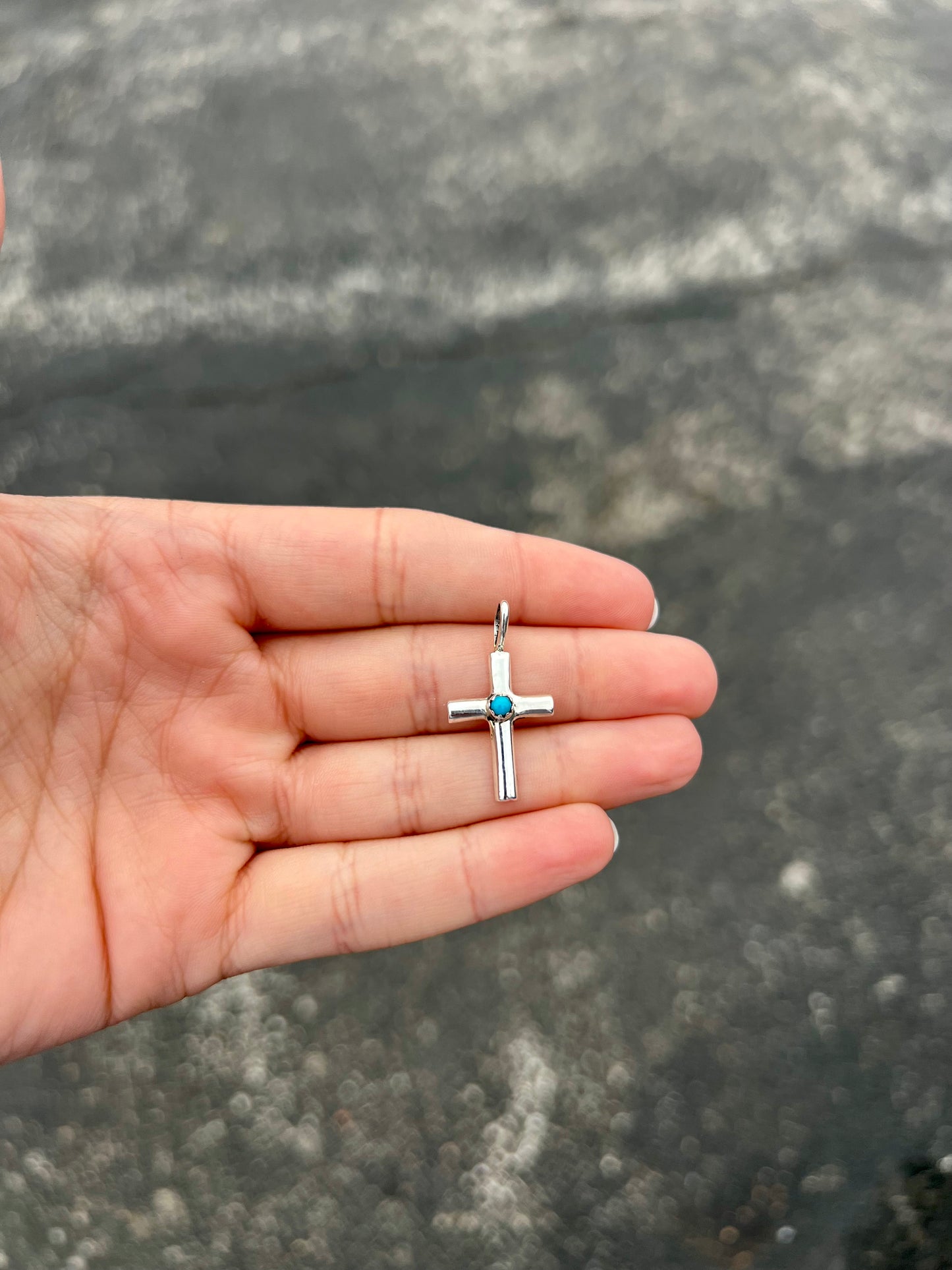 Genuine Turquoise Smooth Sterling Silver Cross Pendant