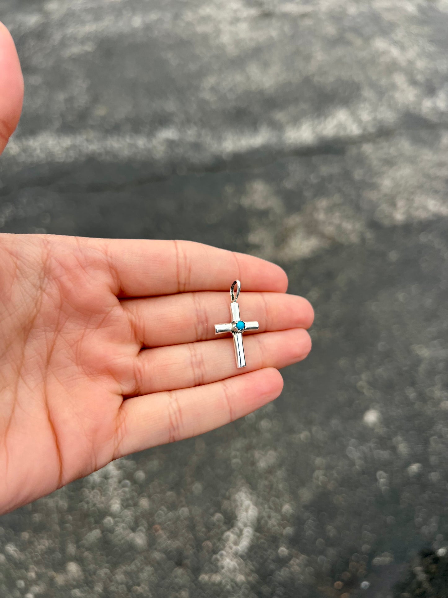 Genuine Turquoise Smooth Sterling Silver Cross Pendant