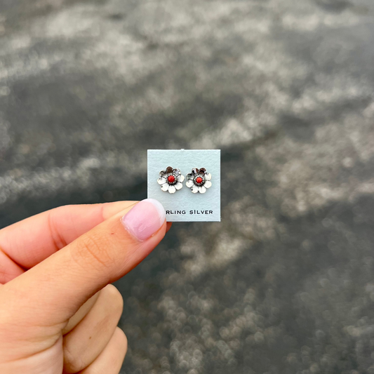 Sterling Silver Coral Stud Flower Earrings