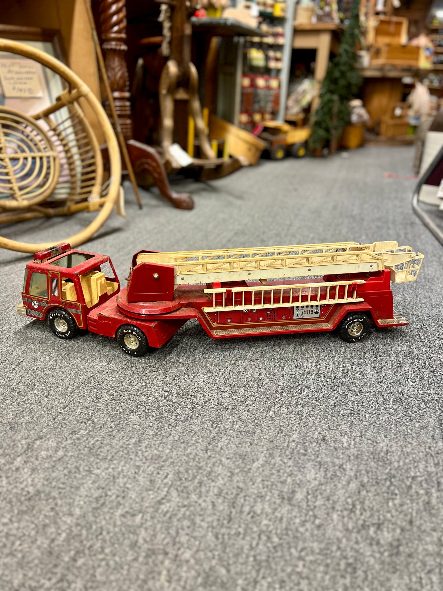 Vintage Nylint Fire Truck Aerial Hook-N-Ladder Metal Muscle