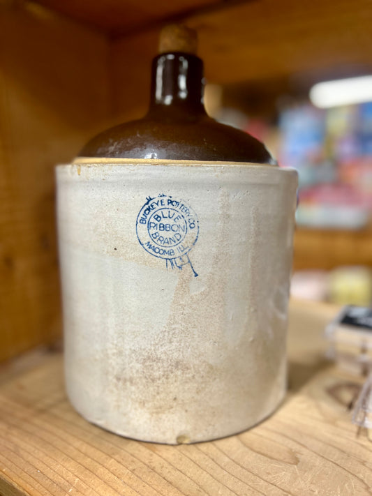 Blue Ribbon Brand Buckeye Pottery Co Stoneware Jug