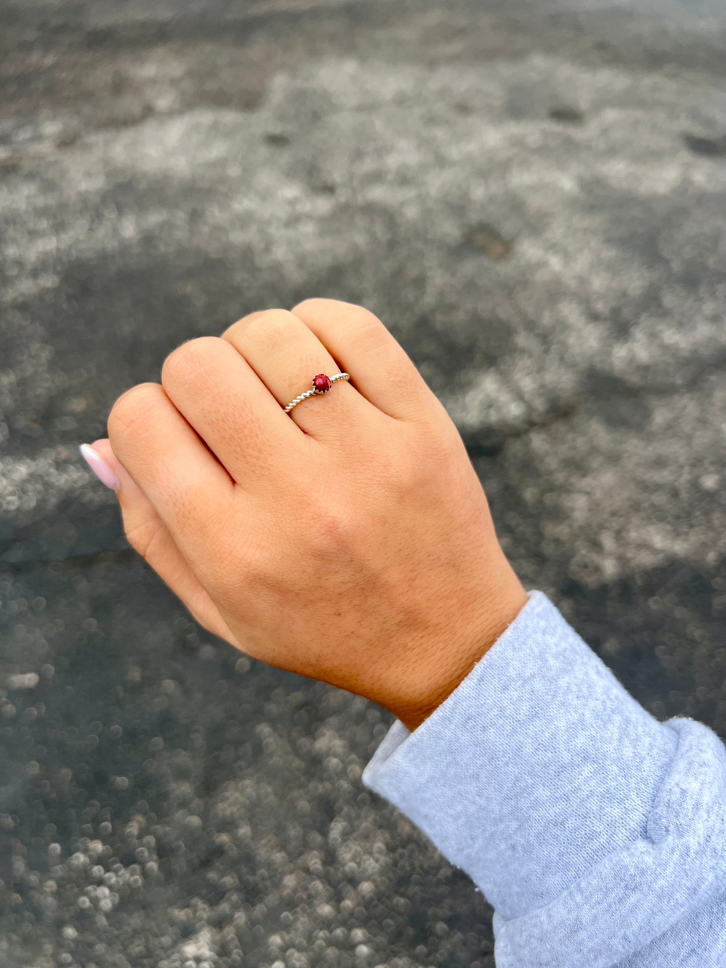 Genuine Red Spiny Oyster Mini Stud Twisted Sterling Silver Ring