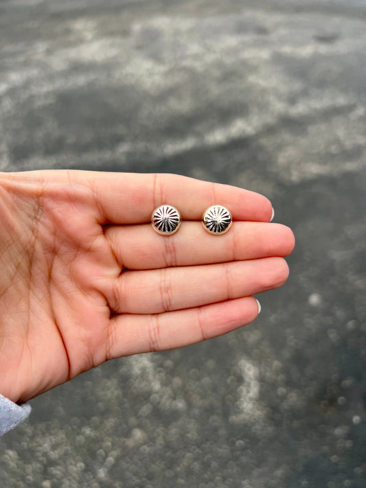 Sterling Silver Stamped Button Earrings