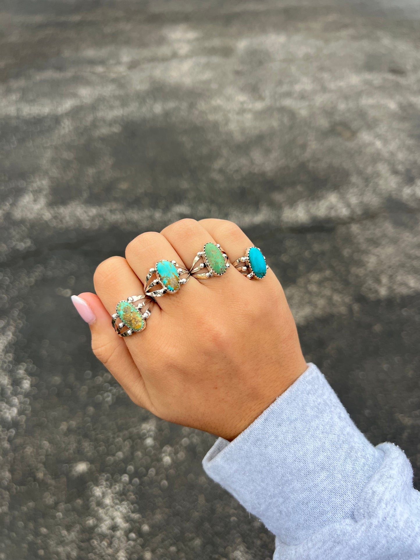 Genuine Turquoise Triple Split Sterling Silver Ring