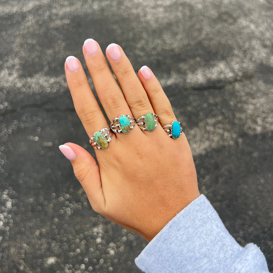 Genuine Turquoise Triple Split Sterling Silver Ring