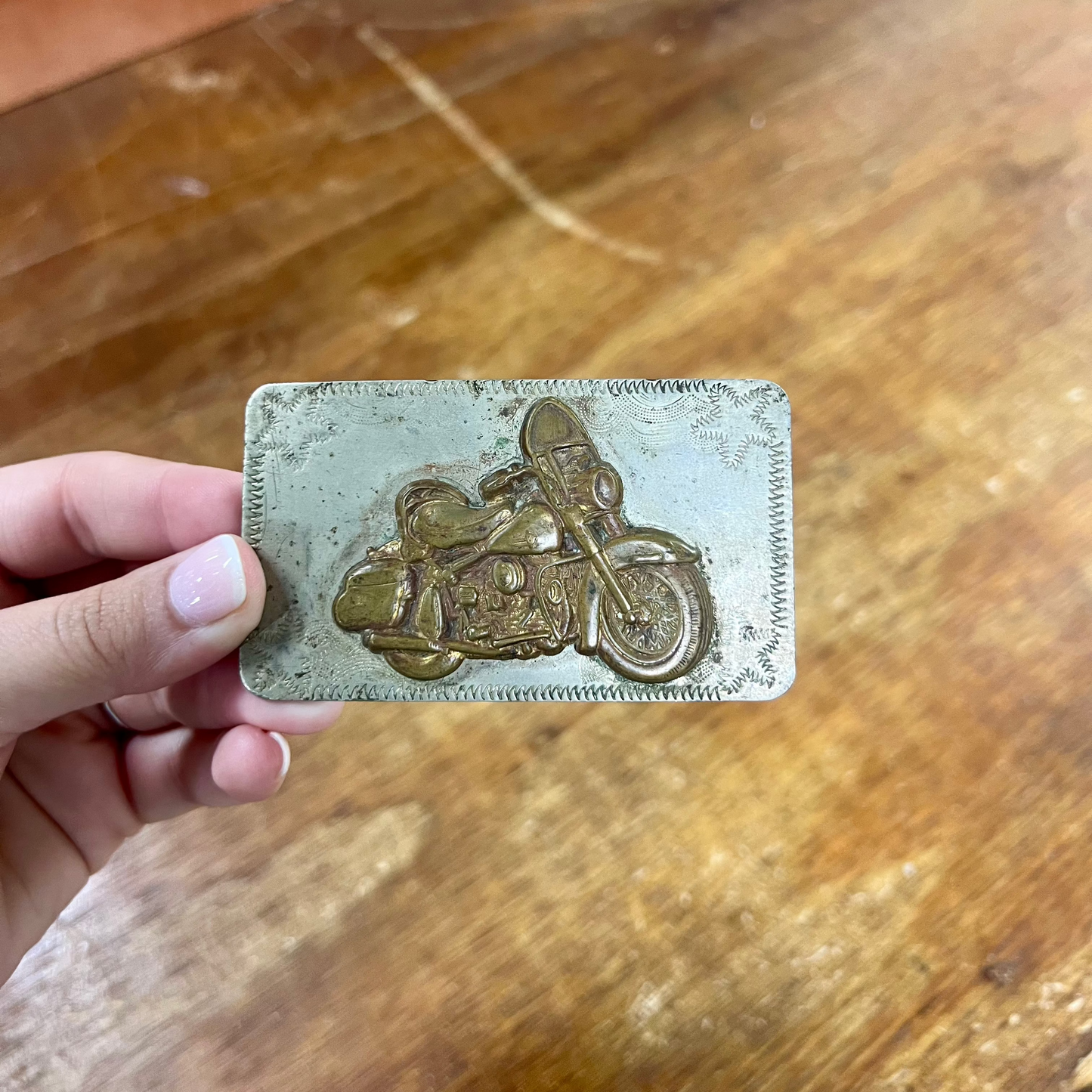Vintage 1961-62 Harley Davidson Panhead Belt Buckle Nickel Silver Bronze Missing Belt Loop On Back