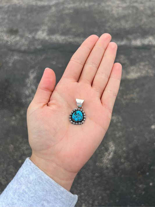 Kingman Turquoise Beaded Sterling Silver Pendant