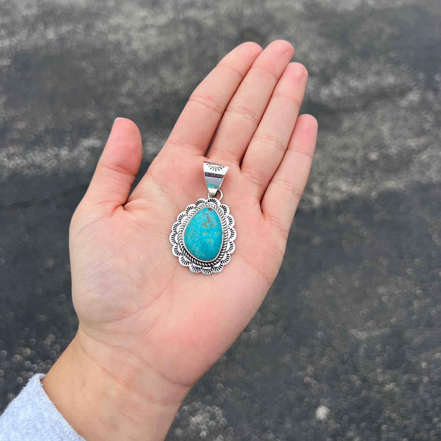 Sonoran Gold Turquoise Sterling Silver Scalloped Pendant