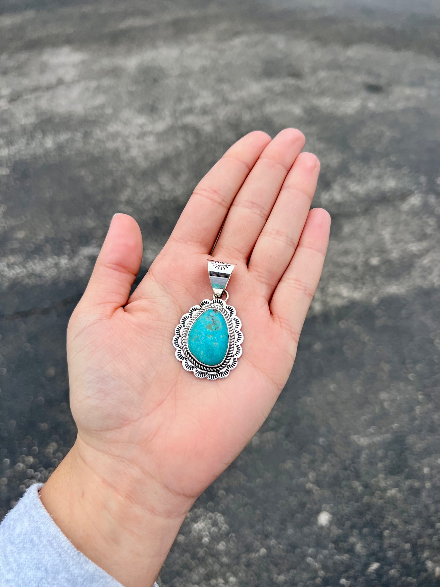 Sonoran Gold Turquoise Sterling Silver Scalloped Pendant