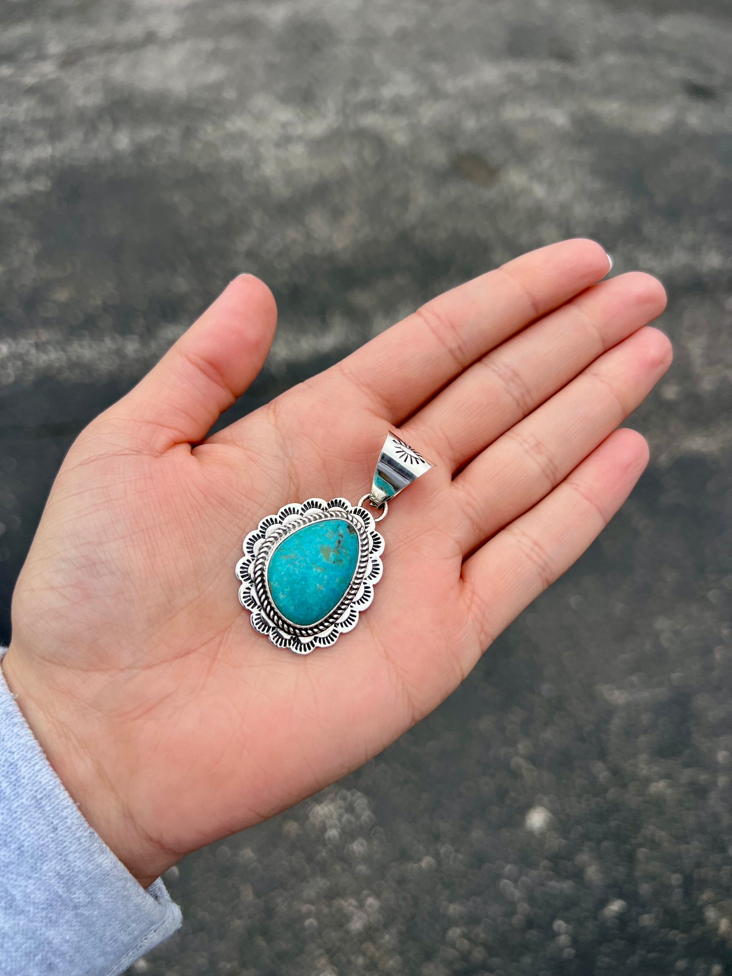Sonoran Gold Turquoise Sterling Silver Scalloped Pendant