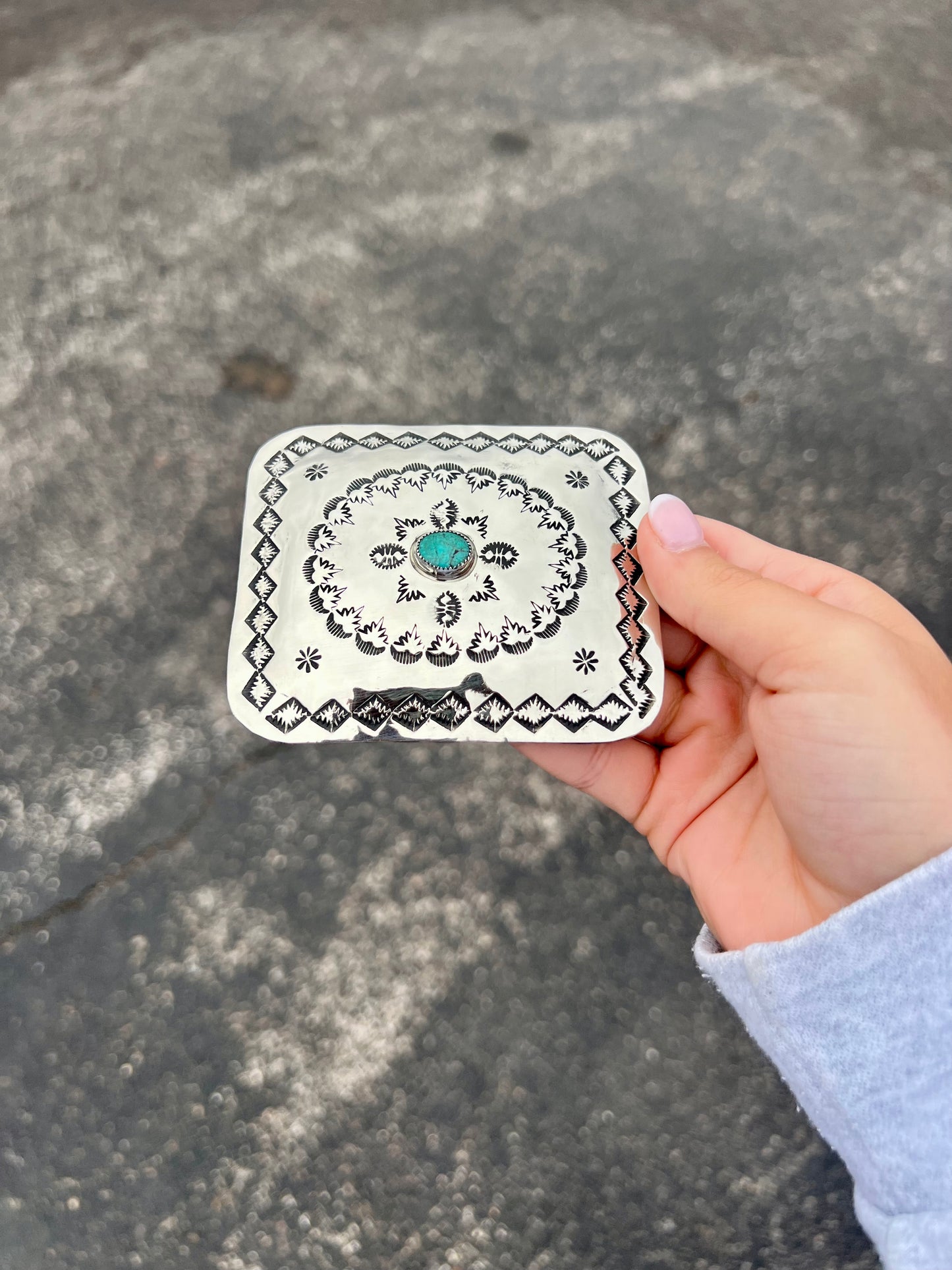 Navajo Nickel Genuine Turquoise Belt Buckle