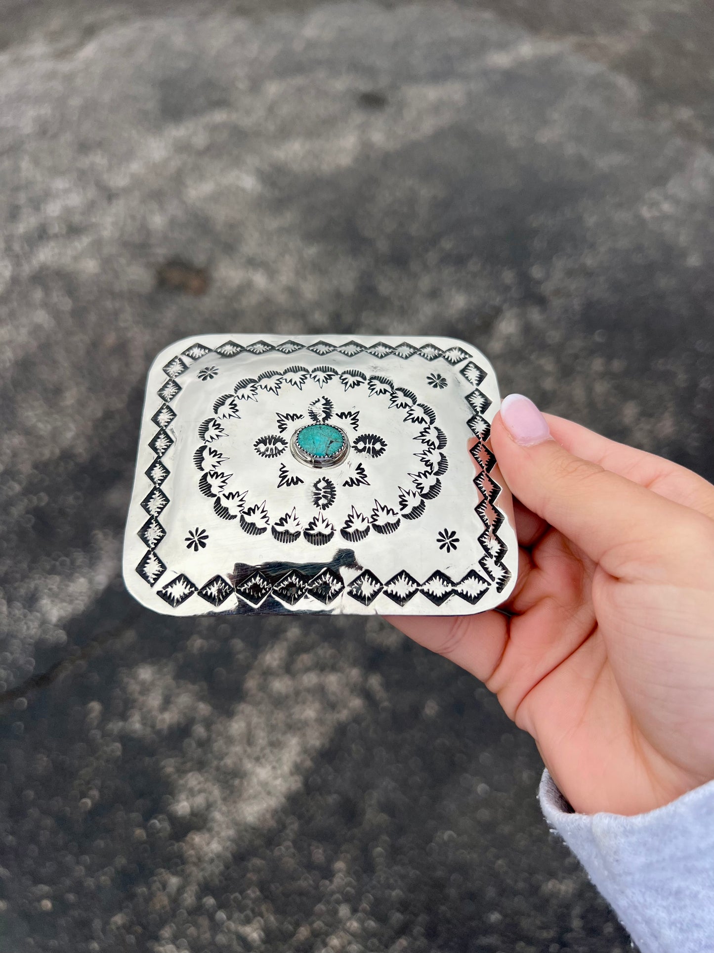 Navajo Nickel Genuine Turquoise Belt Buckle