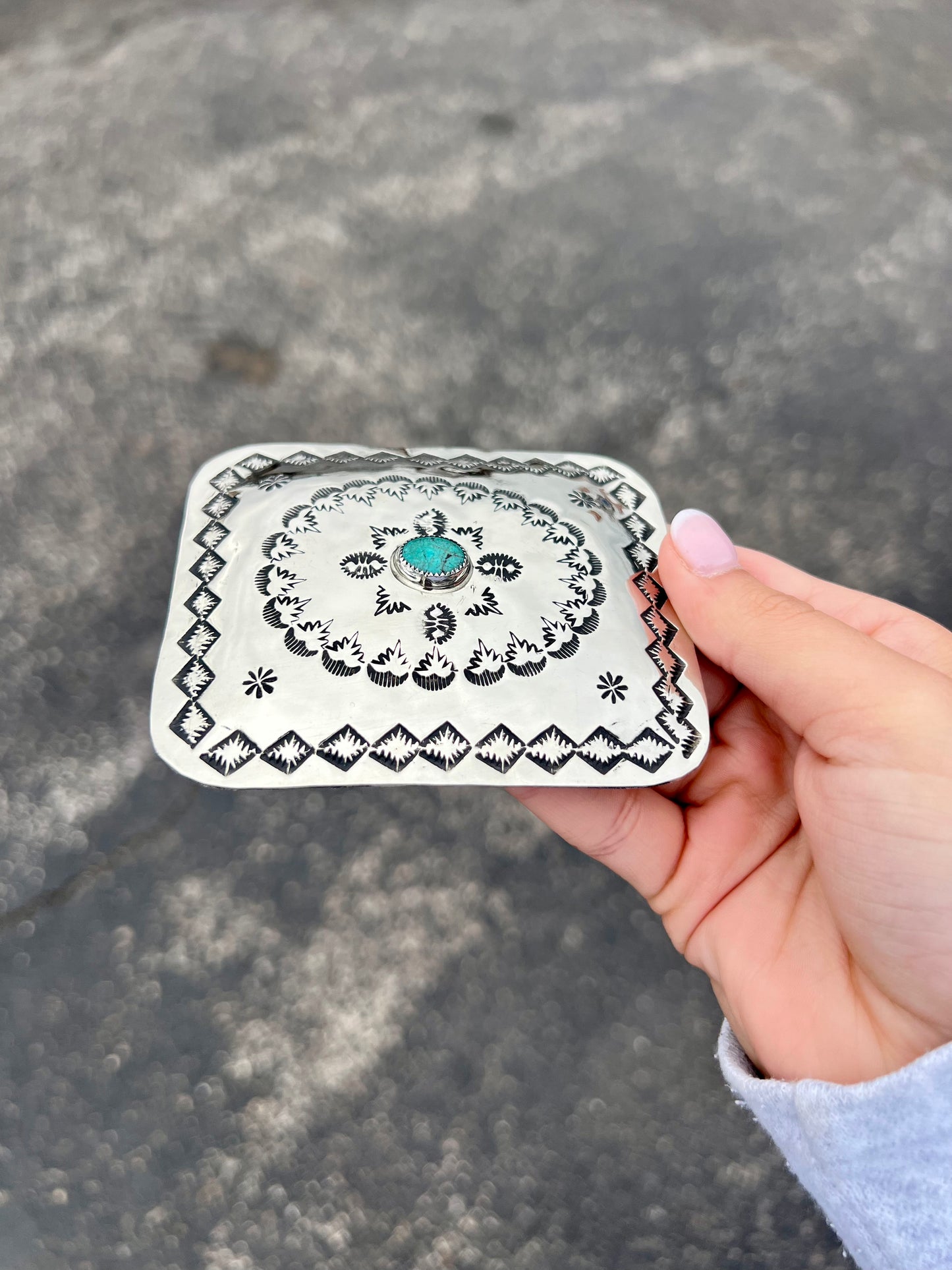 Navajo Nickel Genuine Turquoise Belt Buckle