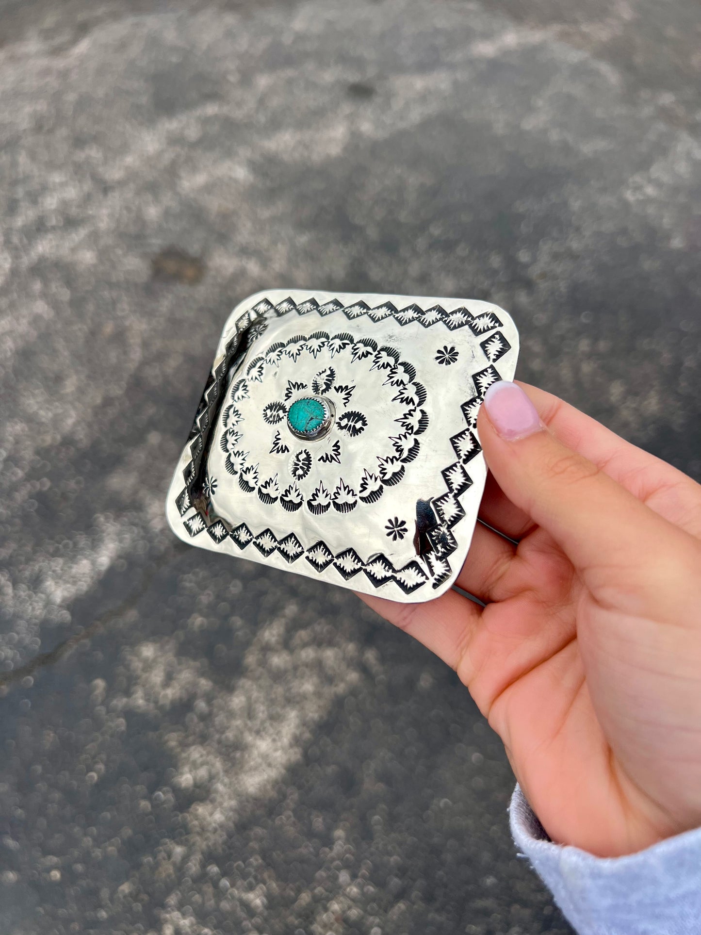 Navajo Nickel Genuine Turquoise Belt Buckle