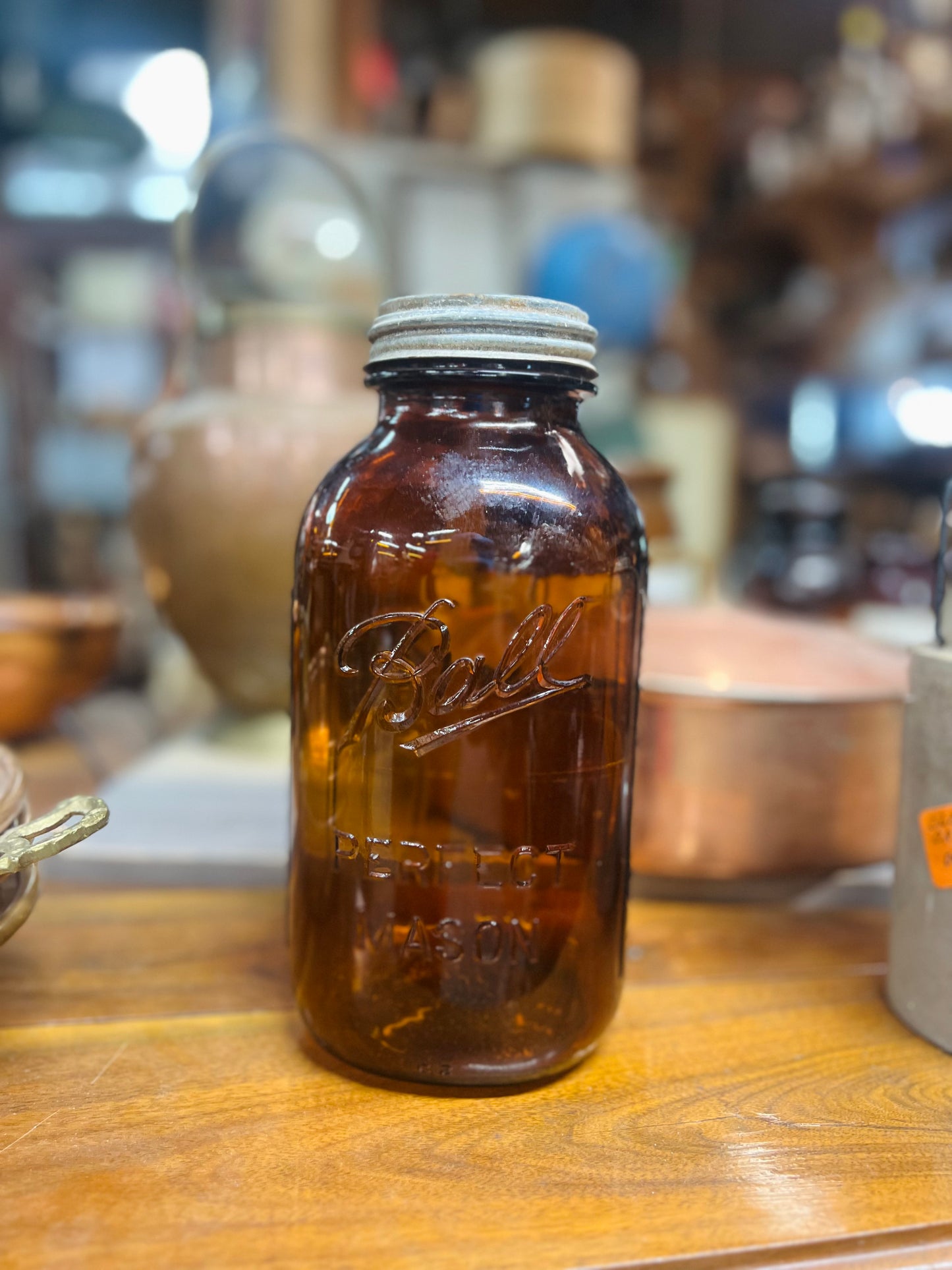 Vintage Amber Ball Perfect Mason Jar with Zinc Lid