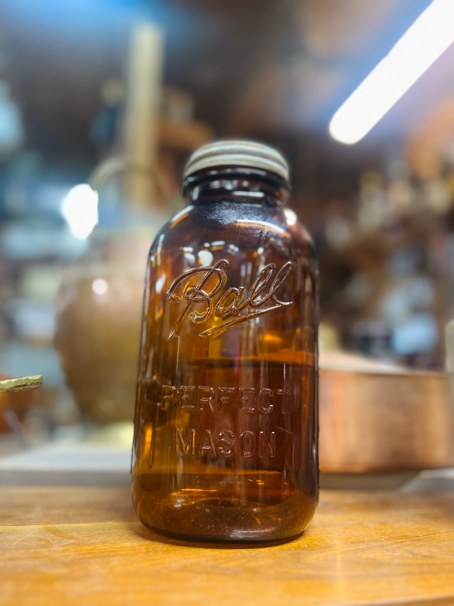 Vintage Amber Ball Perfect Mason Jar with Zinc Lid