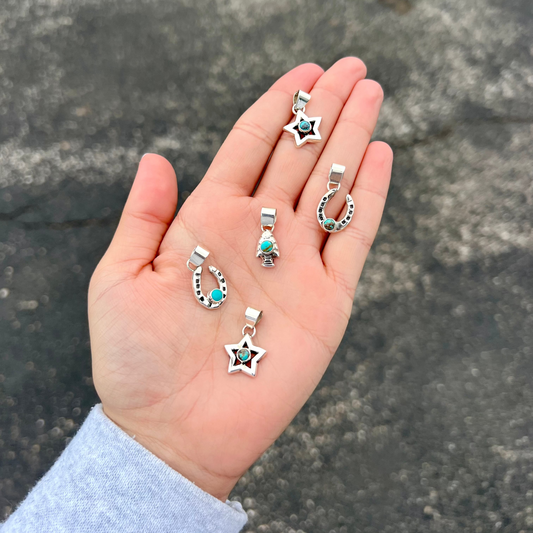Genuine Turquoise Sterling Silver Star, Lightning Bolt, Arrowhead, or Horseshoe Pendant