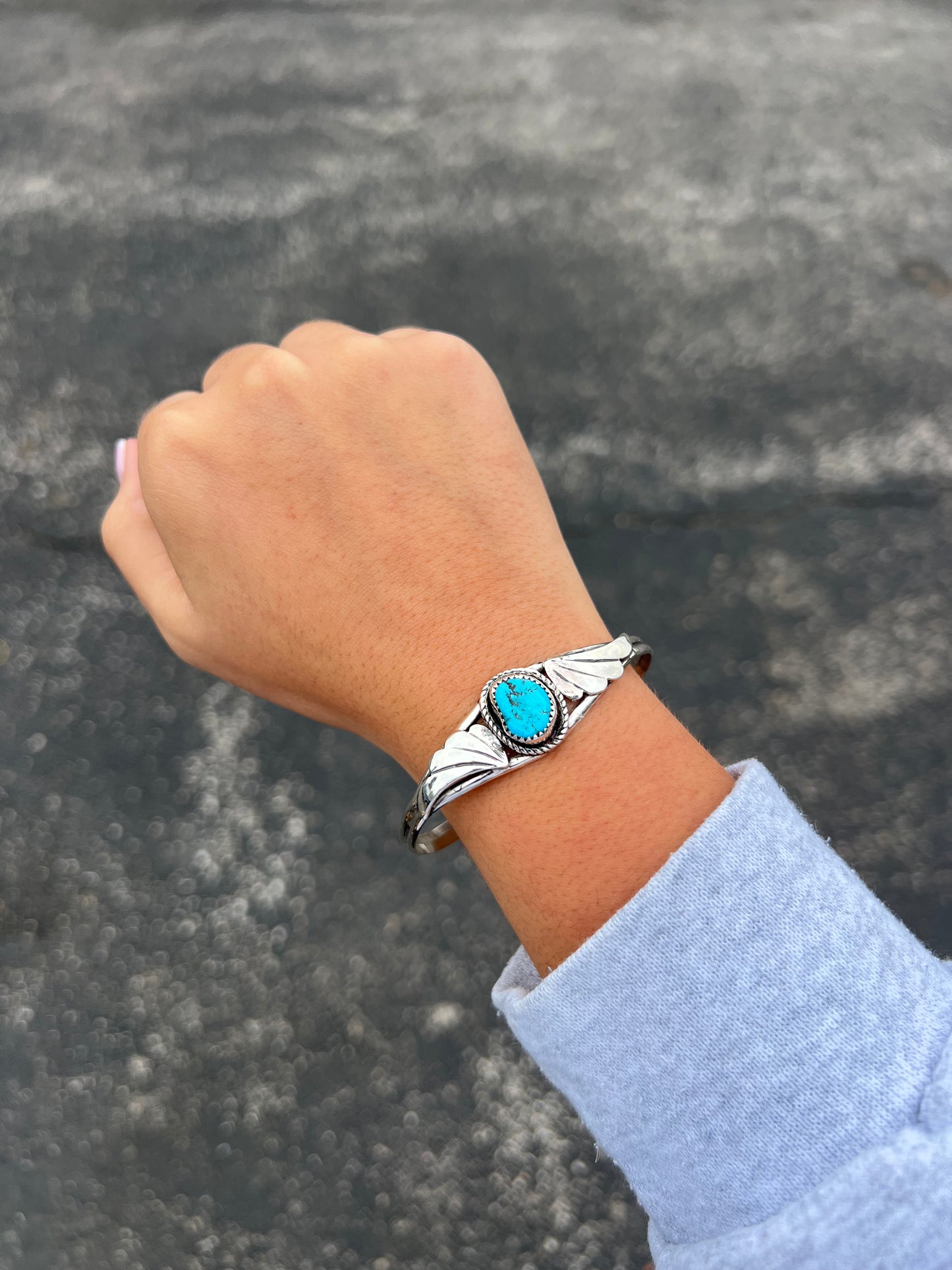 Genuine Sleeping Beauty Turquoise Sterling Silver Fan Cuff Bracelet