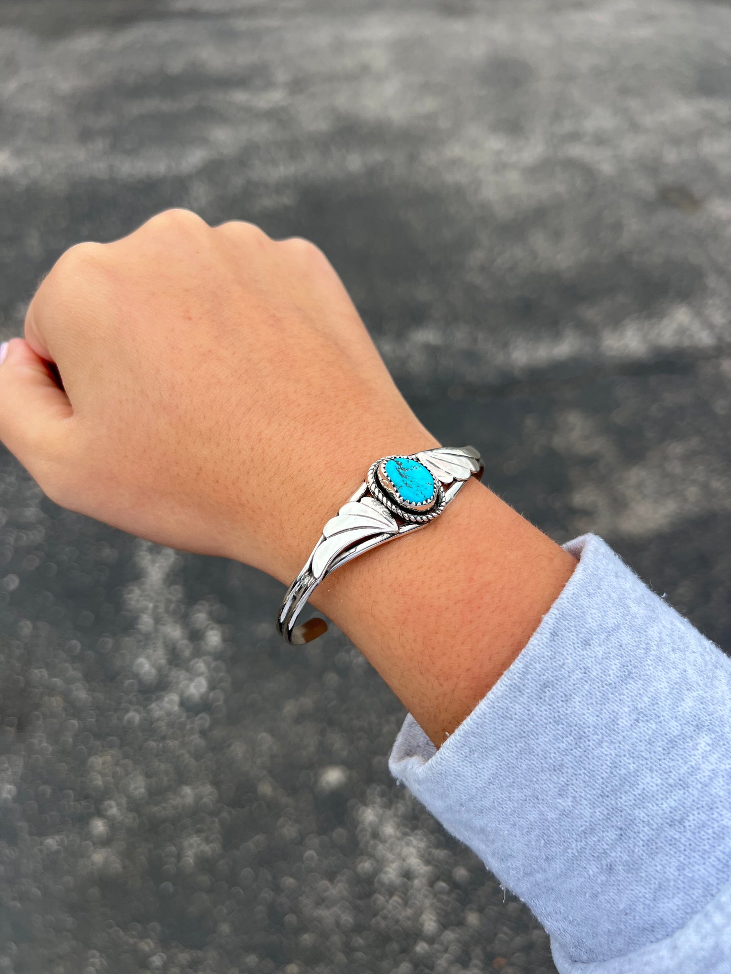 Genuine Sleeping Beauty Turquoise Sterling Silver Fan Cuff Bracelet