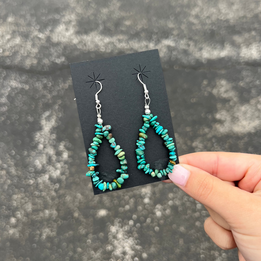 Genuine Turquoise Nugget Loop Dangle Earrings