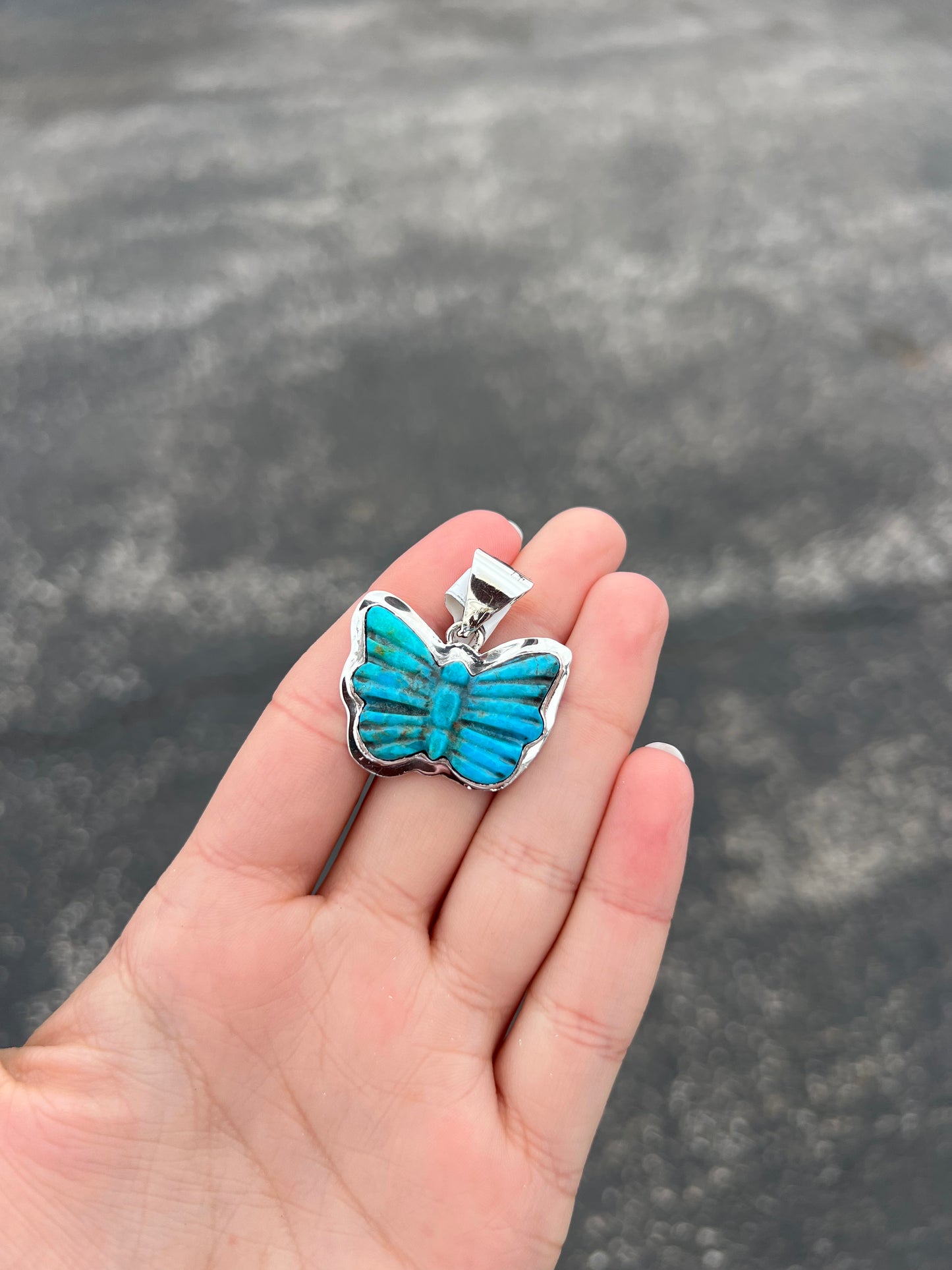Genuine Turquoise Butterfly Sterling Silver Pendant