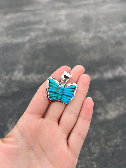 Genuine Turquoise Butterfly Sterling Silver Pendant