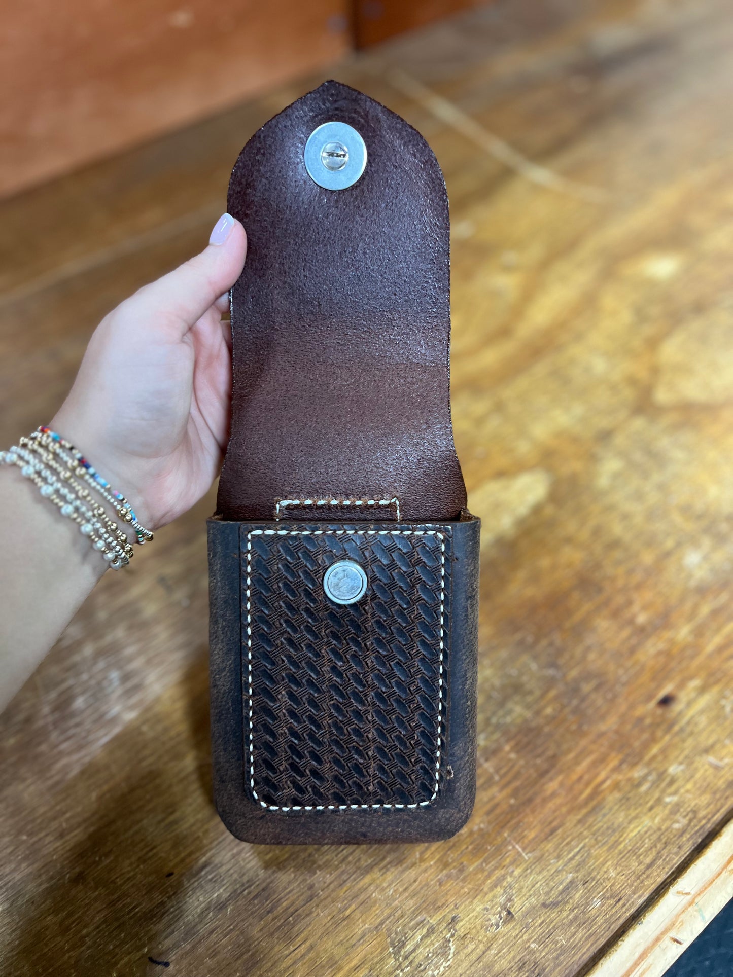 Genuine Leather Tooled Phone Case with Star - Local Amish Made