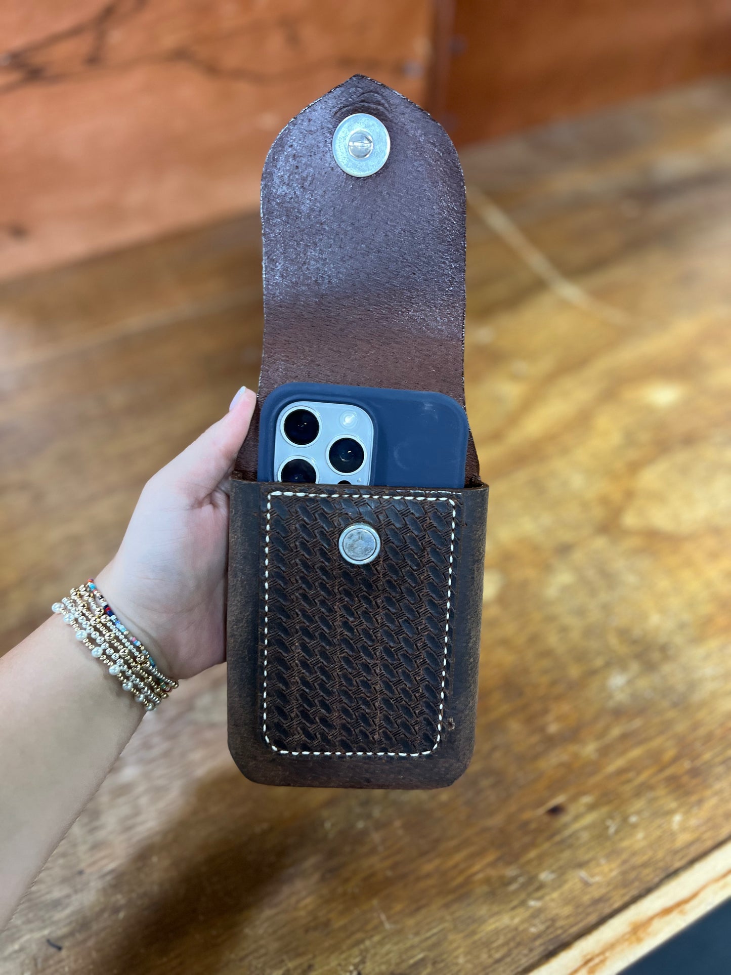 Genuine Leather Tooled Phone Case with Star - Local Amish Made