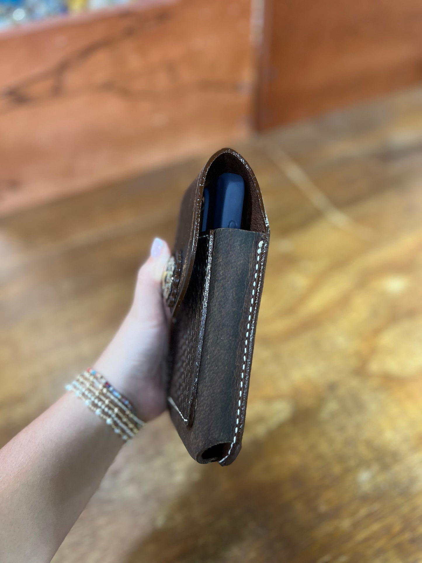 Genuine Leather Tooled Phone Case with Star - Local Amish Made