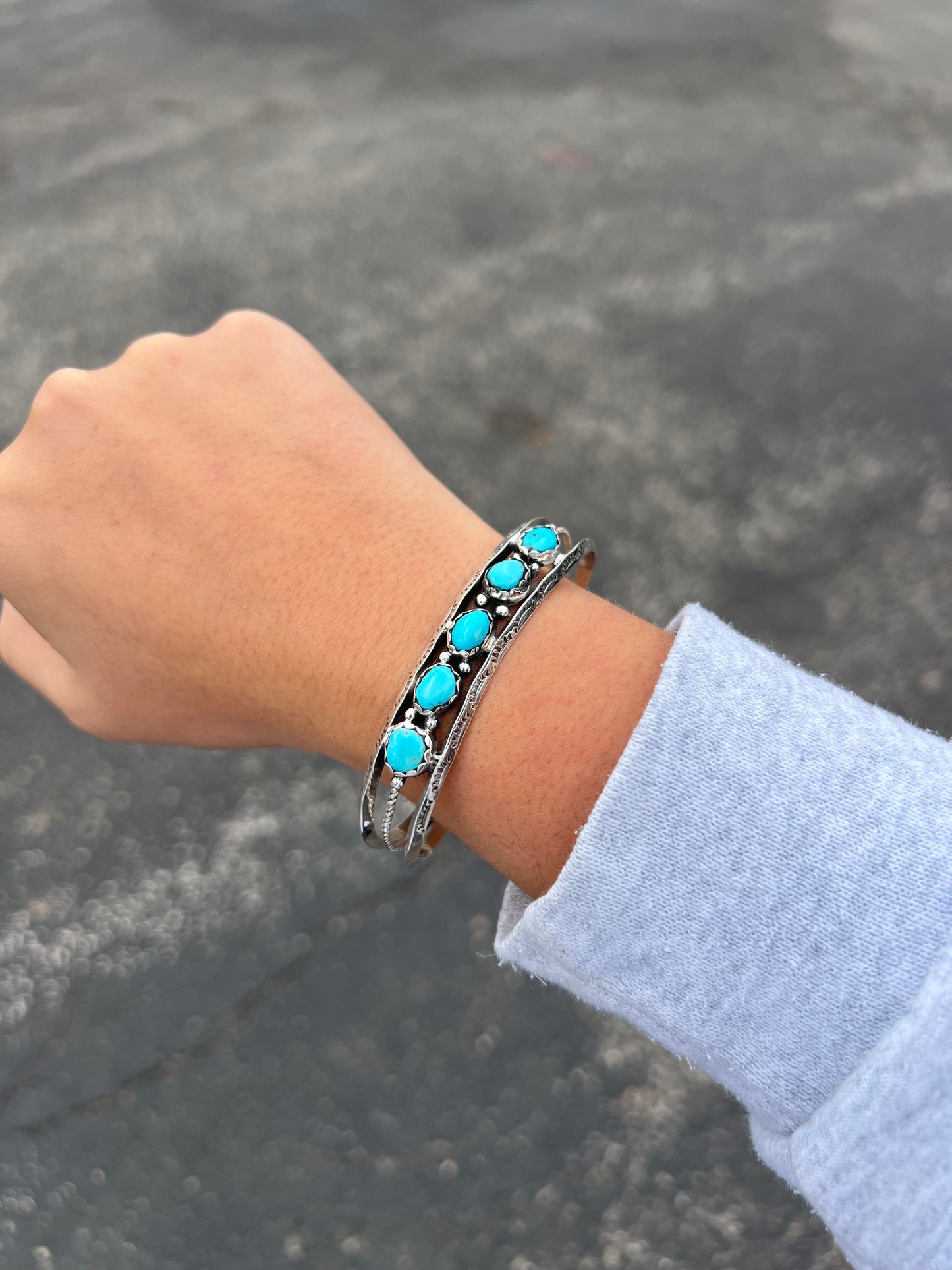 5 Stone Kingman Turquoise Sterling Silver Cuff Bracelet