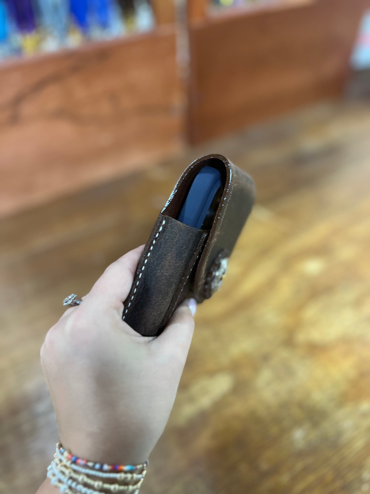 Genuine Leather Tooled Phone Case with Star - Local Amish Made