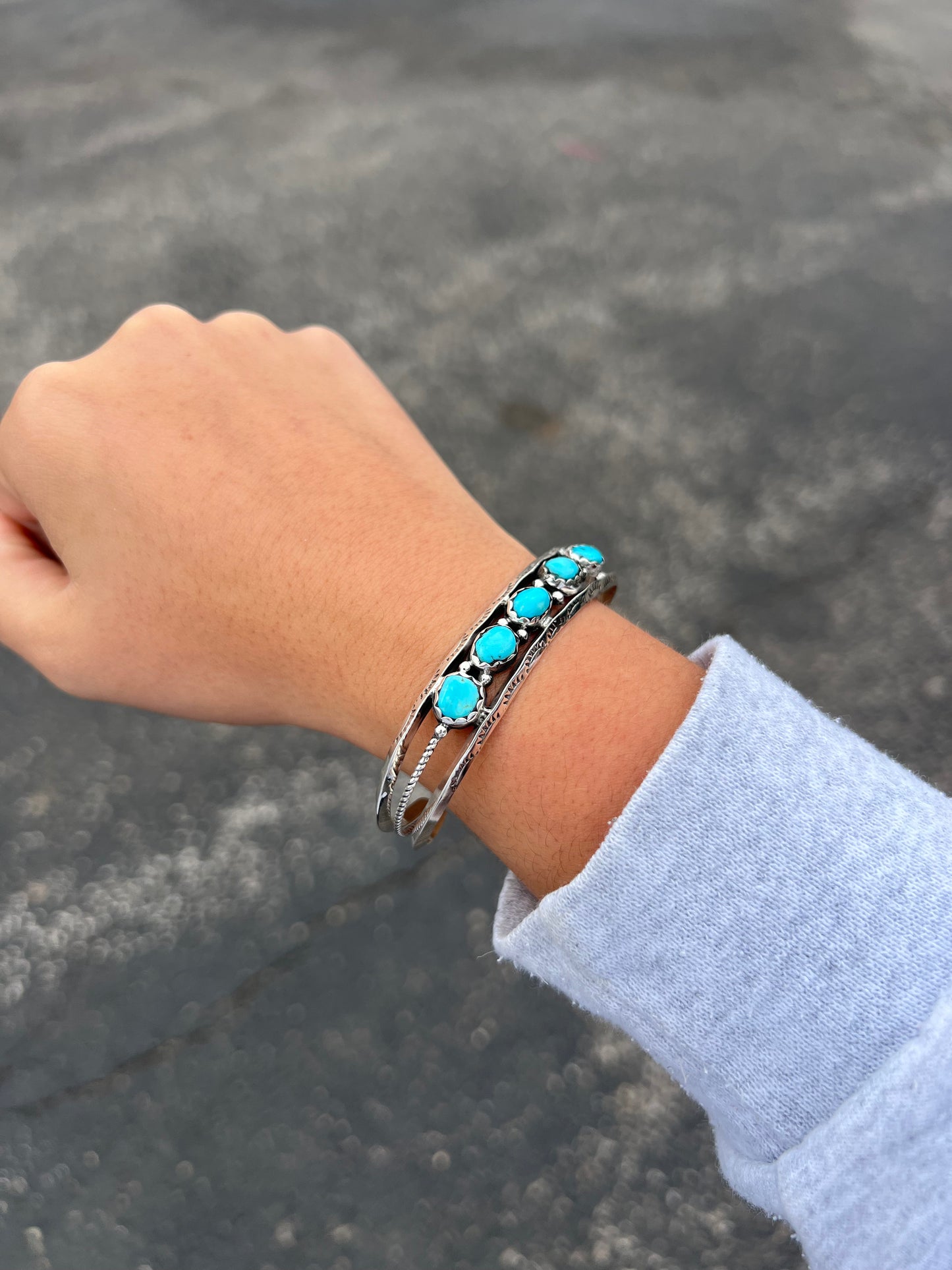 5 Stone Kingman Turquoise Sterling Silver Cuff Bracelet