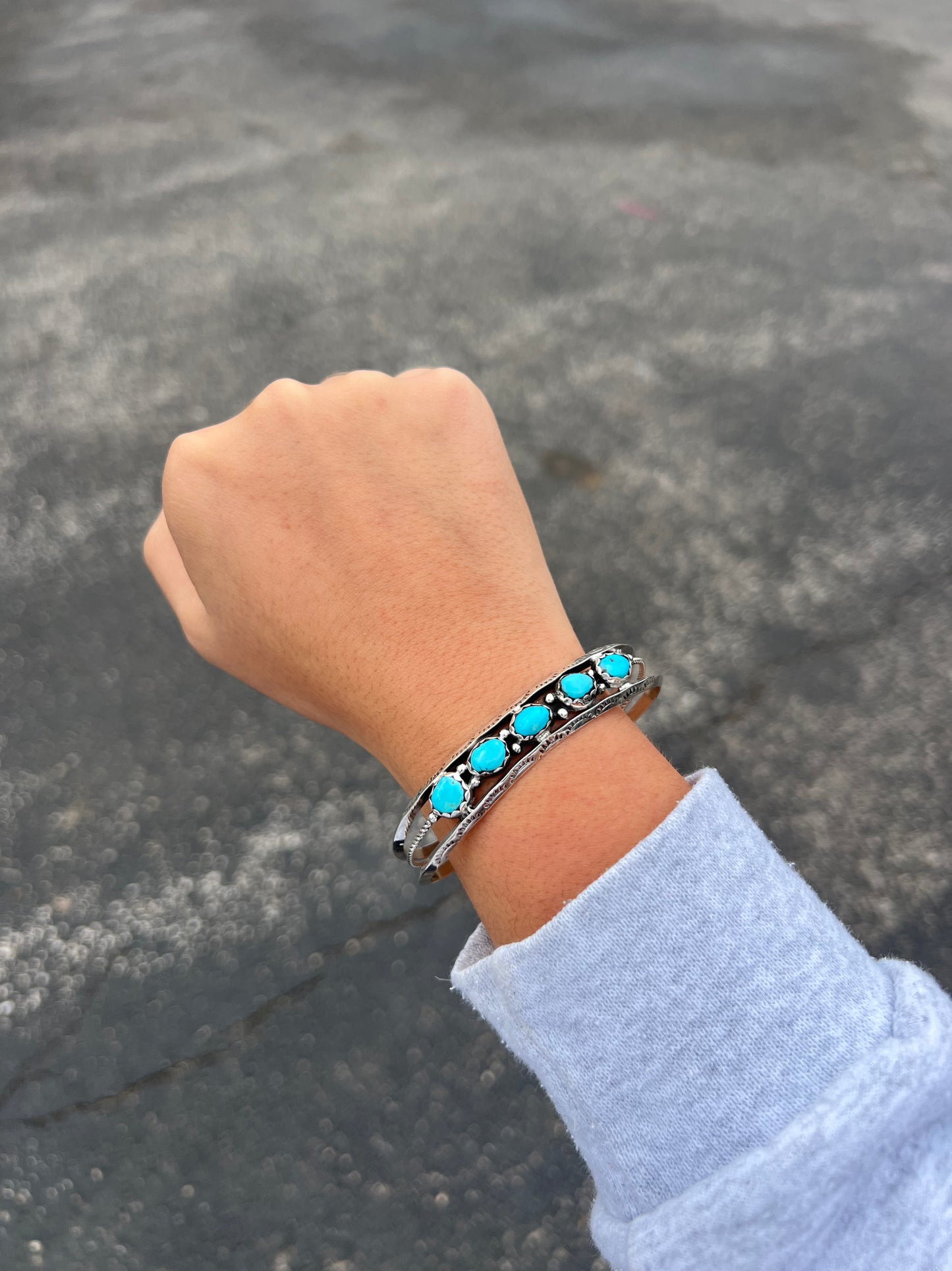 5 Stone Kingman Turquoise Sterling Silver Cuff Bracelet