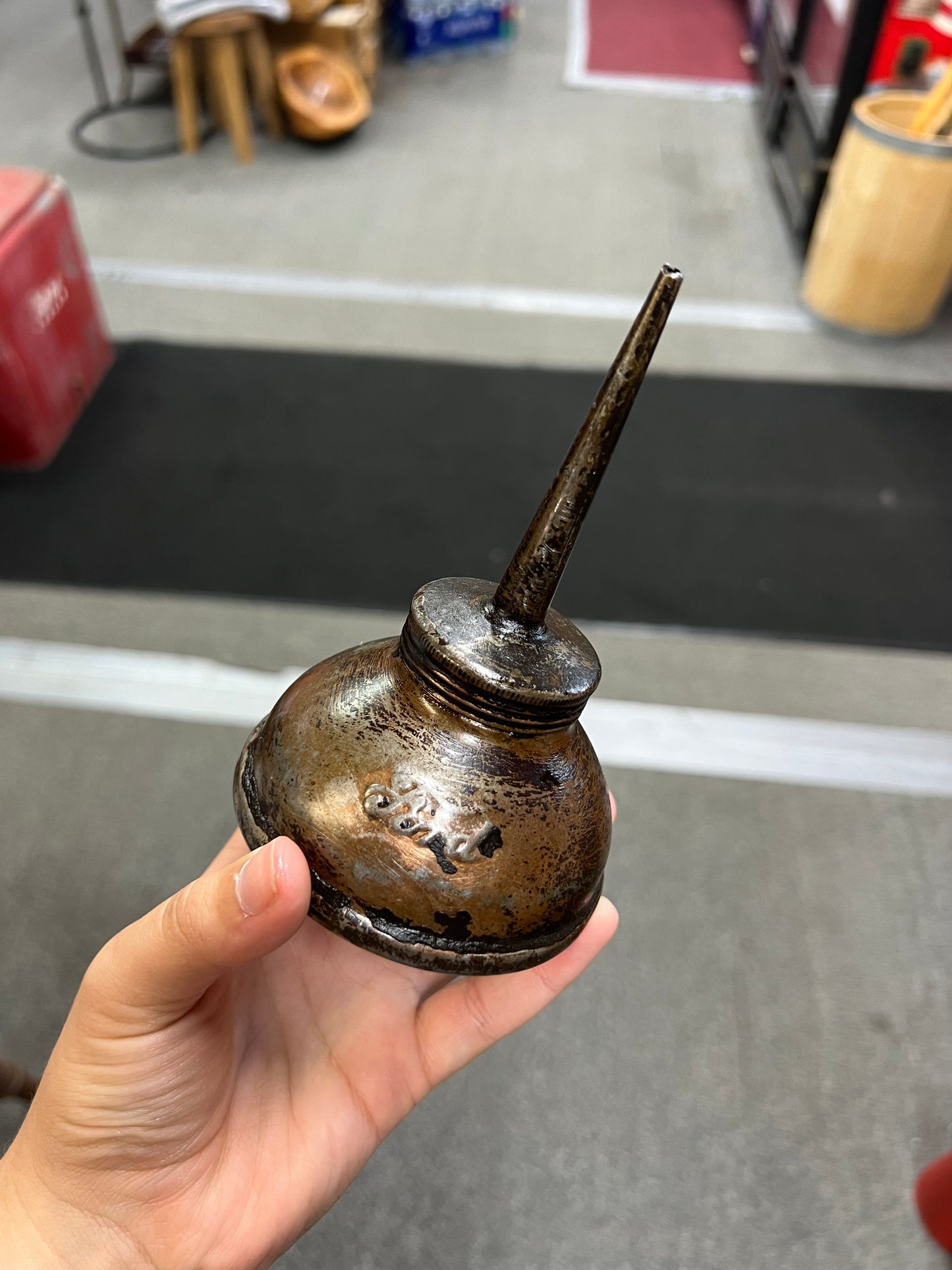 Vintage Ford Script Embossed Copper Oil Can