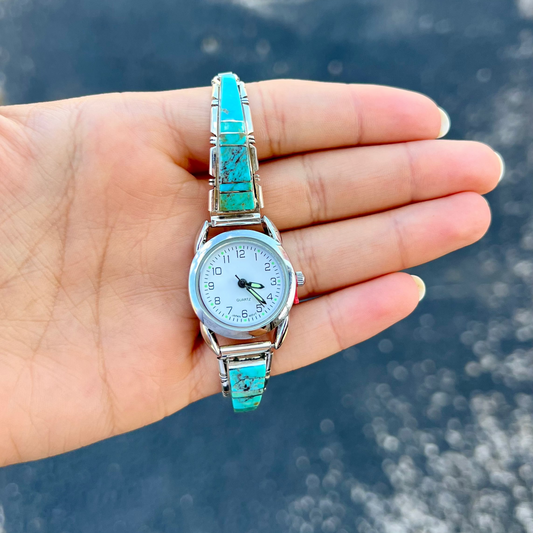 Navajo Inlay Genuine Turquoise Sterling Silver Watch